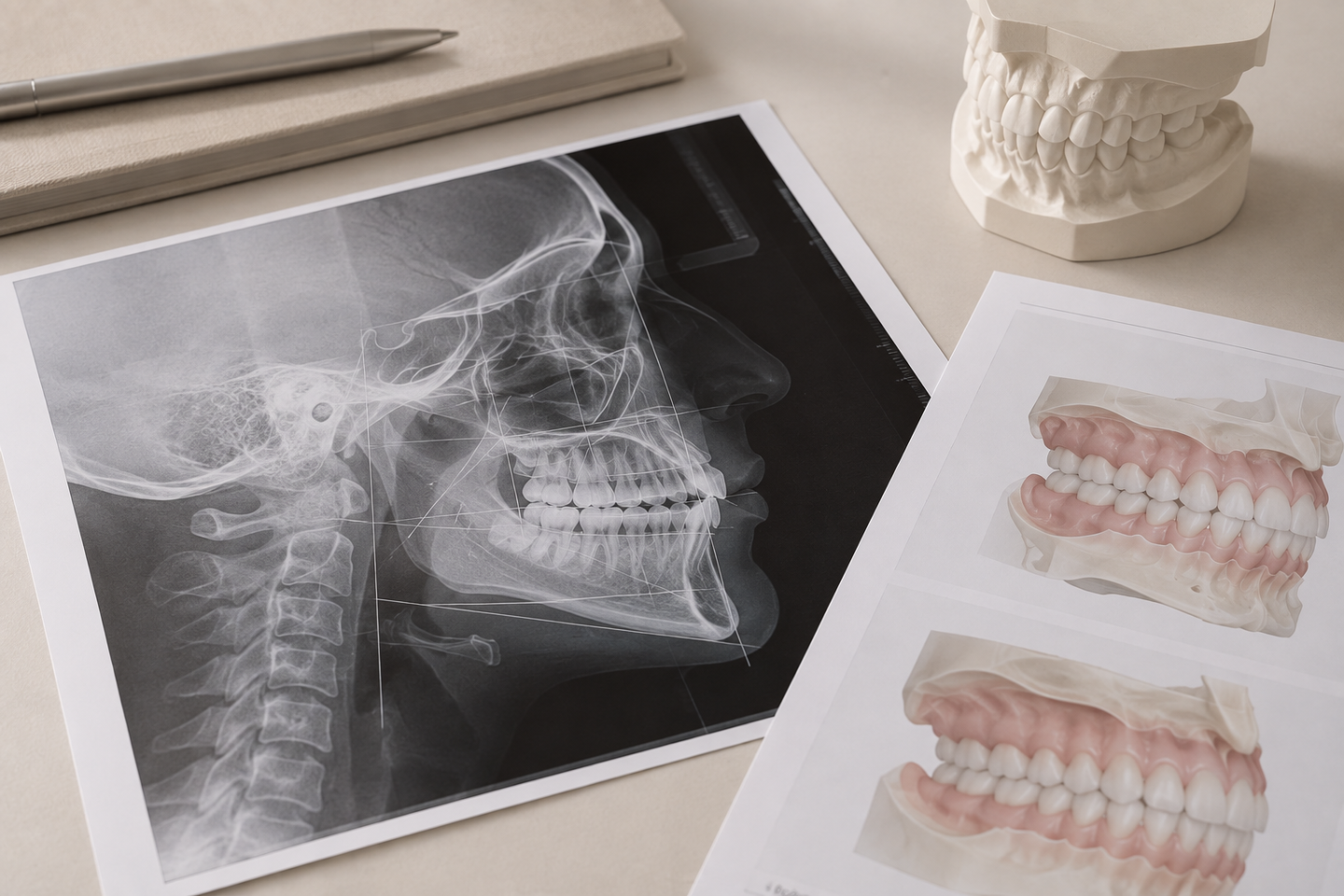 Adulto na consulta de ortodontia antes da cirurgia de face.